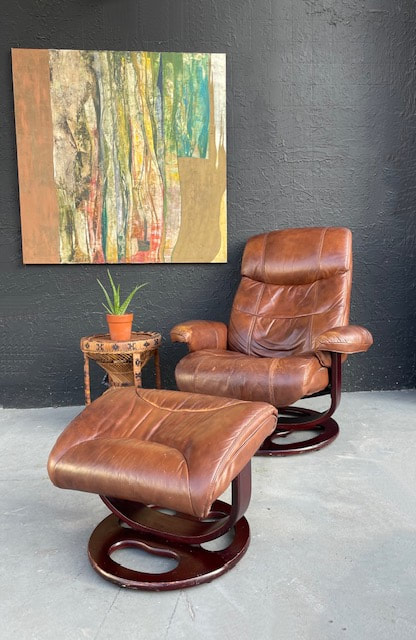 Vintage Lane Recliner Brown Leather, Lane Leather Recliner With Ottoman